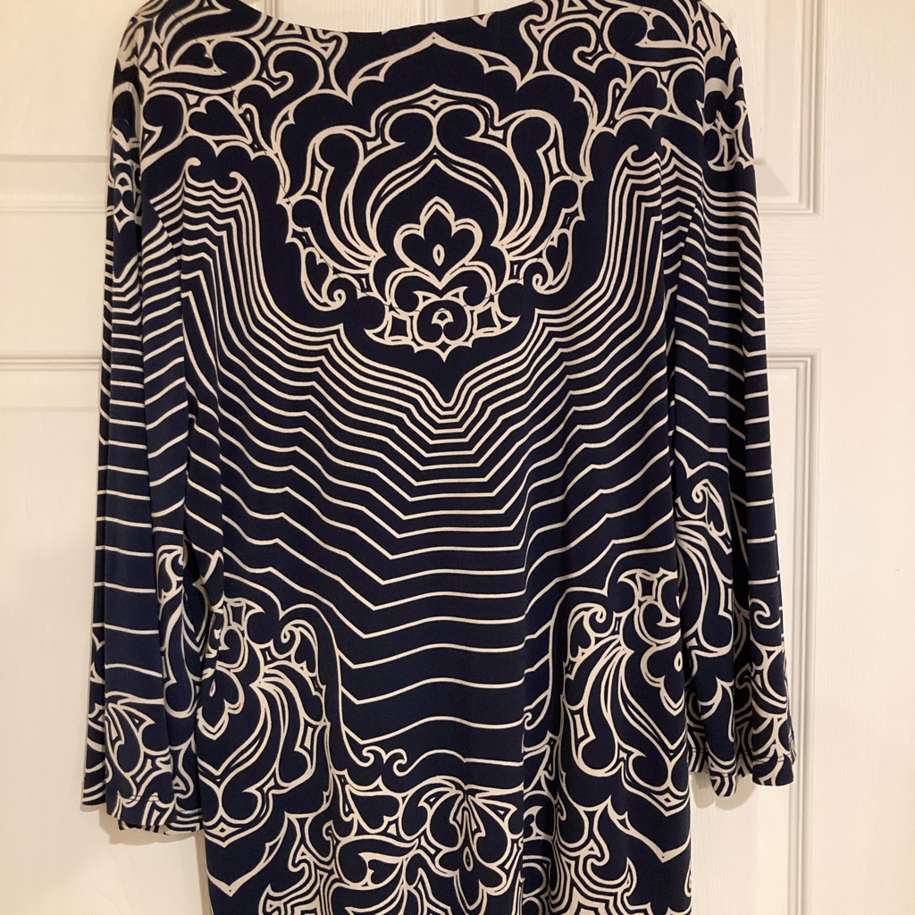 Jm Collection Navy And Cream Embellished Top